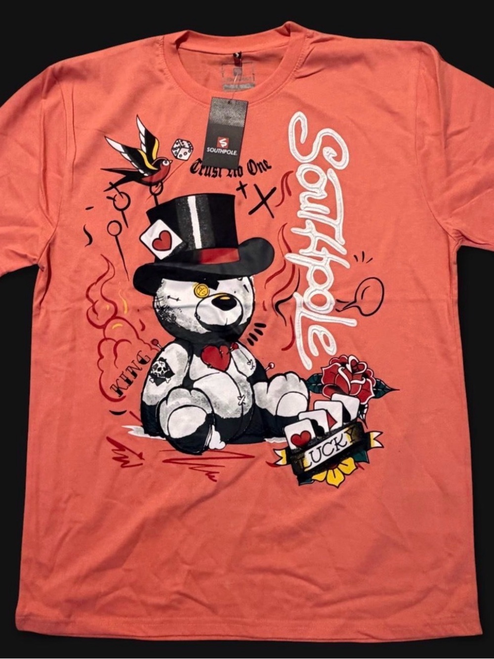 Southpole Teddy Bear Graphic Tee Coral Size L NWT